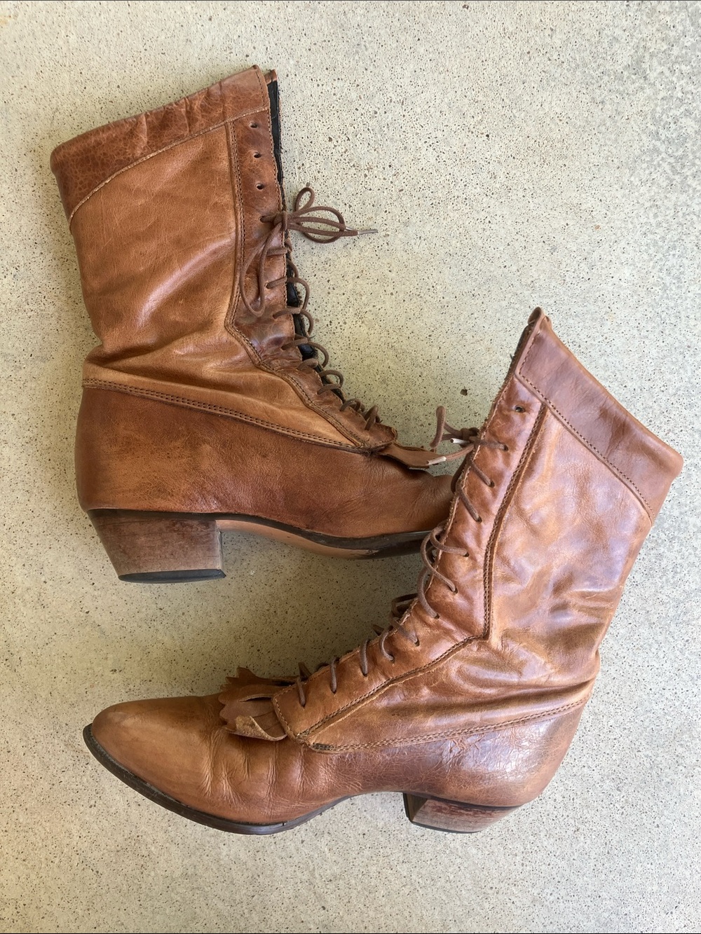 VTG Durango Brown Leather Keltie Lace Up Heeled Boots, 7